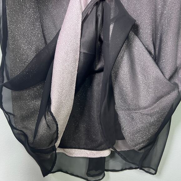 Vintage 90s Y2K De Laru Black Shimmer Cocktail Dress Size 12 Sheer Overlay Lace - Picture 9 of 11